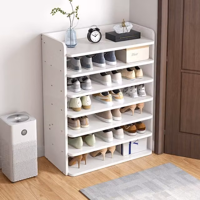 Livingandhome White MDF Minimalist Shoe Rack with Back Panel, Width: 104 cm