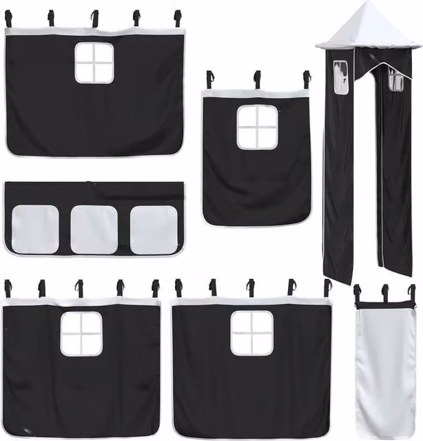 Berkfield Home Opaque Polyester Loft Bed Curtains in White and Black – 1
