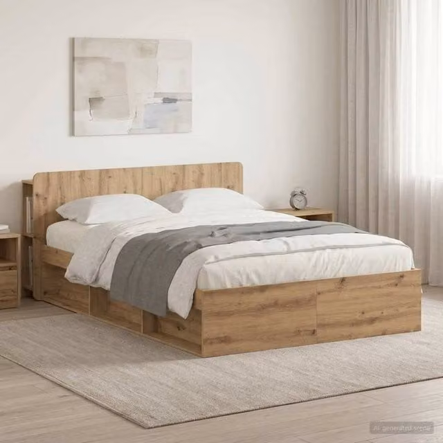 Berkfield Home Artisan Oak Bed Frame with Storage Drawers, Brown, W/D/H: 150 x 200 cm