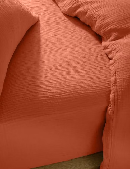 M&S Pure Cotton Muslin Deep Fitted Sheet in Rust, 180 x 200 cm