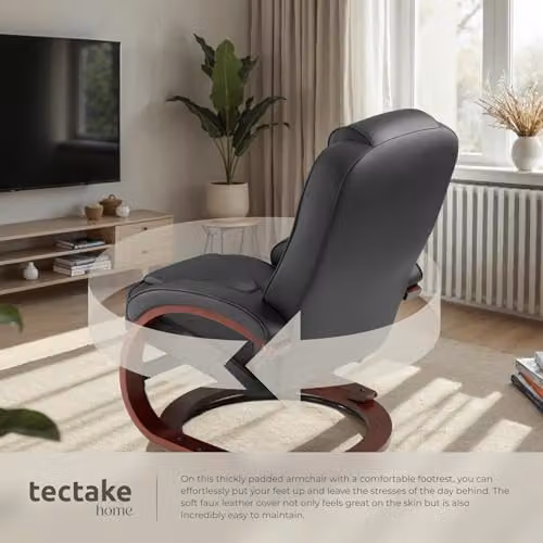 tectake Swivel Recliner Chair with Ottoman and Synthetic Leather Cover in Black and Brown – 6