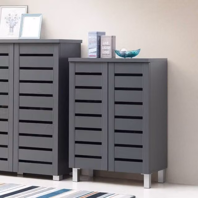 Timber Art Design 4 Tier Shoe Storage Cabinet with 2 Hinged Doors in Grey – 1