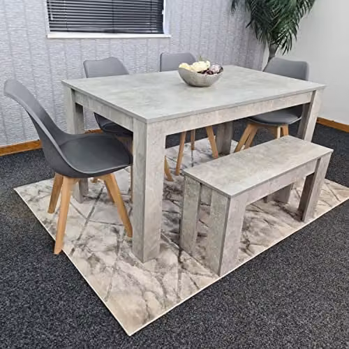 KOSY KOALA Modern 6 Seater Dining Set with Beech Wood Table, 4 Grey Padded Chairs and 1 Bench, W/D/H: 140 x 80 x 75 cm – 1