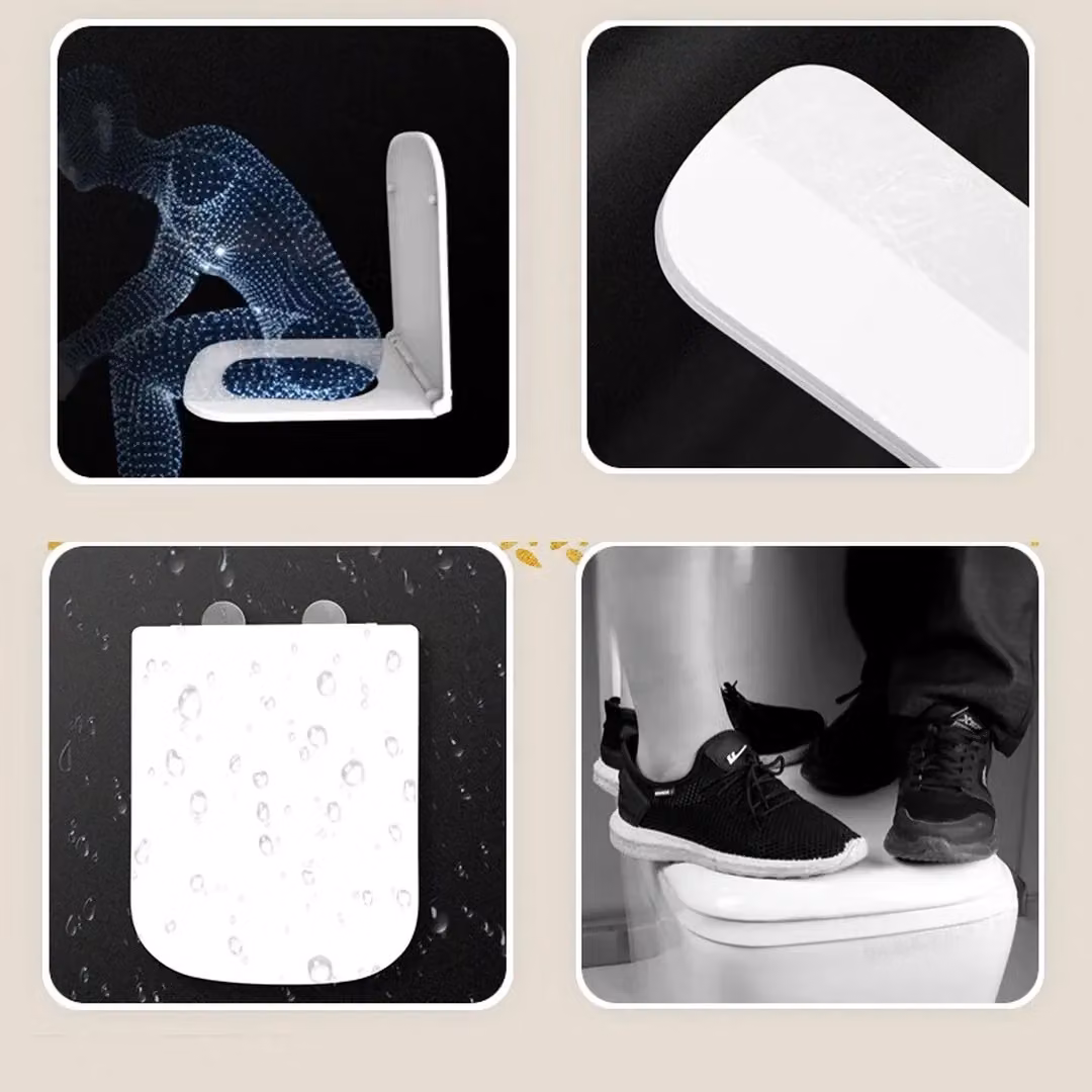 Hinsinc Luxury Square Toilet Seat with Soft Close Hinges in White – 5