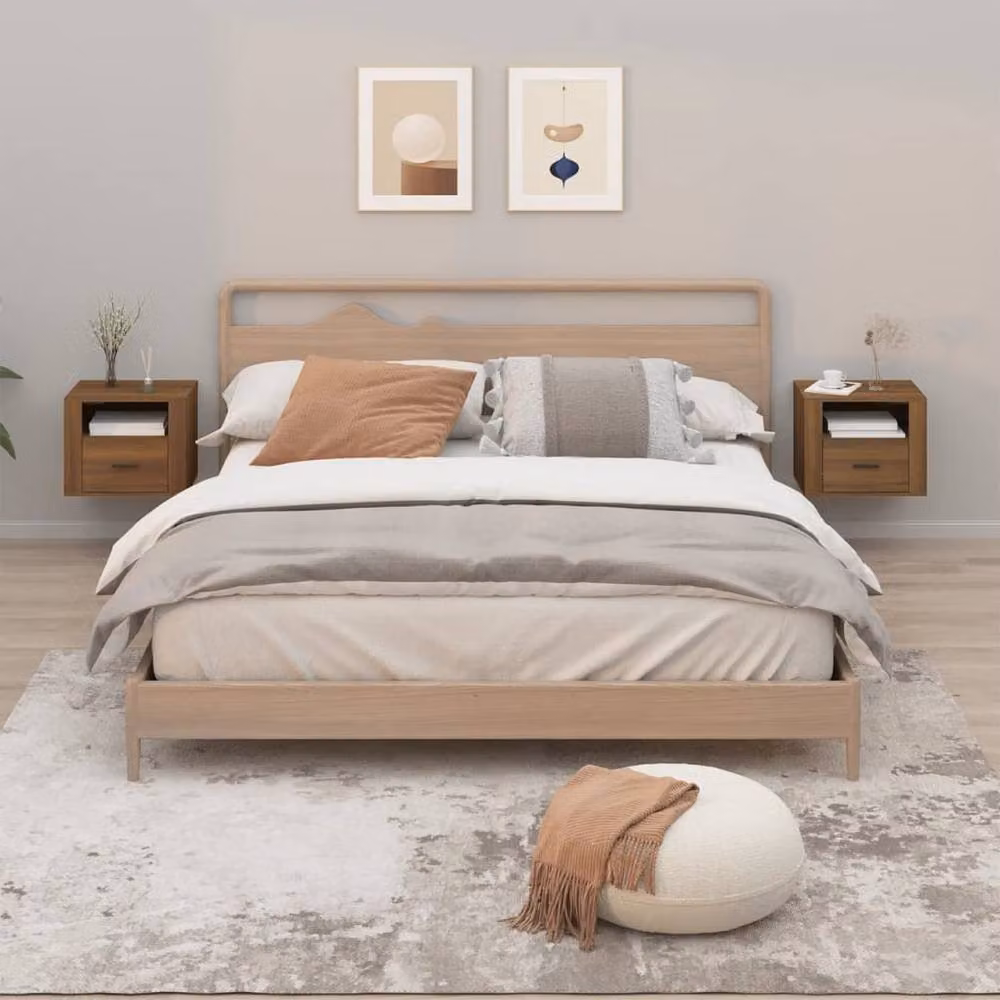 Berkfield Home Set of 2 Wall-mounted Bedside Cabinets in Brown Oak, W: 50 cm, D: 36 cm, H: 40 cm – 2