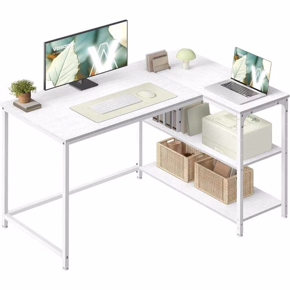 The Bazaarist L-Shaped Corner Office Desk with Storage Shelves in White – 2