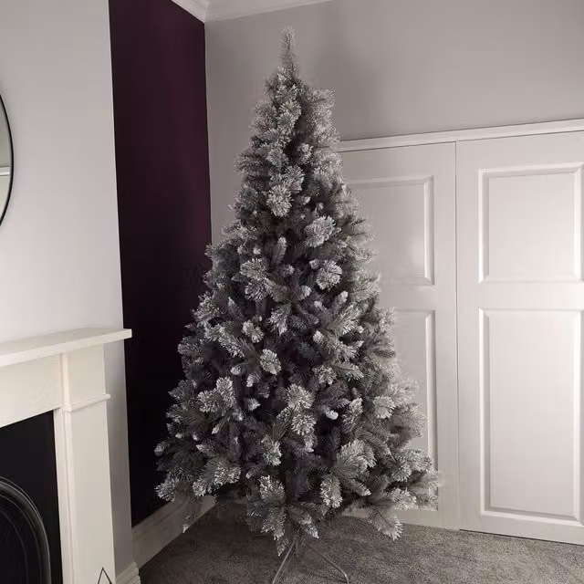 Samuel Alexander Premier 2.4m Silver Glitter Tip Fir Christmas Tree in Green and Grey PVC
