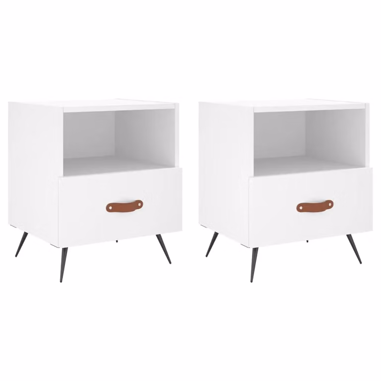 Berkfield Home Set of 2 Modern White Bedside Cabinets in Engineered Wood, W: 40 cm, D: 35 cm, H: 47.5 cm