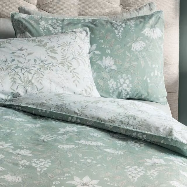 Laura Ashley Parterre Floral Cotton Mako Satin Housewife Pillowcase in Sage Green and White