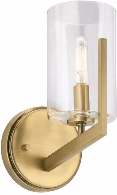 Kichler Nye Mid-Century Cylinder Wall Lamp in Brushed Natural Brass and Transparent Glass – 1