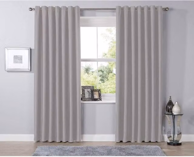 NewEdgeBlinds Silver Plain Blackout Fabric Panel Curtains with Eyelets, W: 167 cm, H: 183 cm