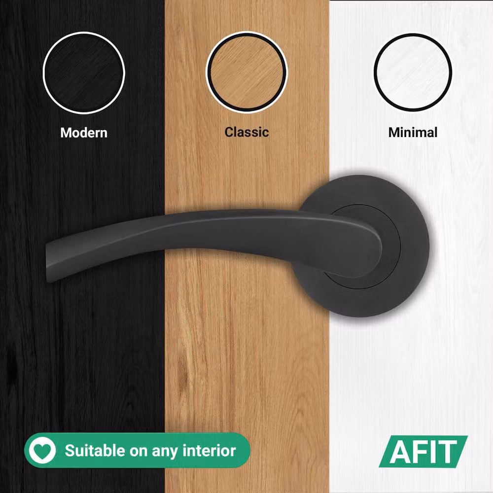 AFIT Matt Black Door Handle Rose Set with Thumbturn Cylinder and Hinges, 1 Pair – 6