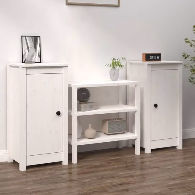 Berkfield Home Set of 2 White Rustic Solid Wood Pine Sideboards, W/D/H: 40 x 35 x 80 cm – 1