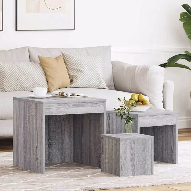 Berkfield Home Set of 3 Modern Square Nesting Tables in Grey Sonoma Engineered Wood