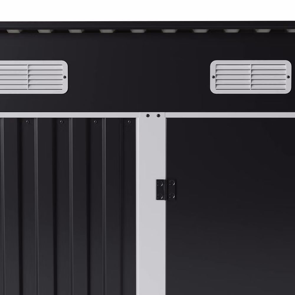 Living and Home Black Metal Pent Garden Storage Shed with Lockable Door, W: 152.4 cm, D: 91.44 cm, H: 152.4 cm – 5