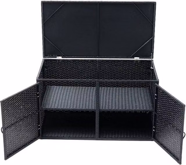 FORGEVIO Black PE Wicker Storage Box with Lid for Garden and Terrace, W/D/H: 59.5 x 50 x 50 cm – 1