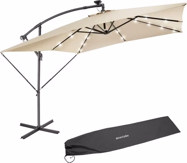 tectake Cantilever Garden Parasol in Beige with Polyester Canopy and Steel Frame, W/D/H: 250 x 250 x 250 cm – 7
