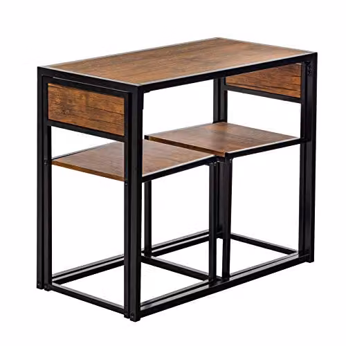 Harbour Housewares Brown and Black 2 Seater Compact Dining Set with Table and 2 Chairs – 5