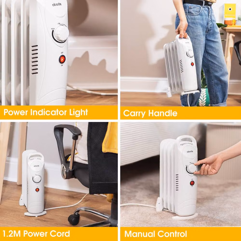 Abode 650W 5 Fin Oil Filled Portable Radiator in White – 4