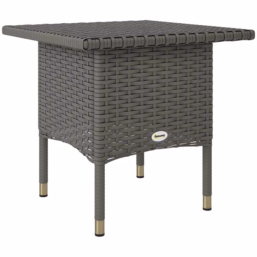 OUTSUNNY Grey PE Rattan Square Outdoor Coffee Table with Powder Coated Steel Frame – 2