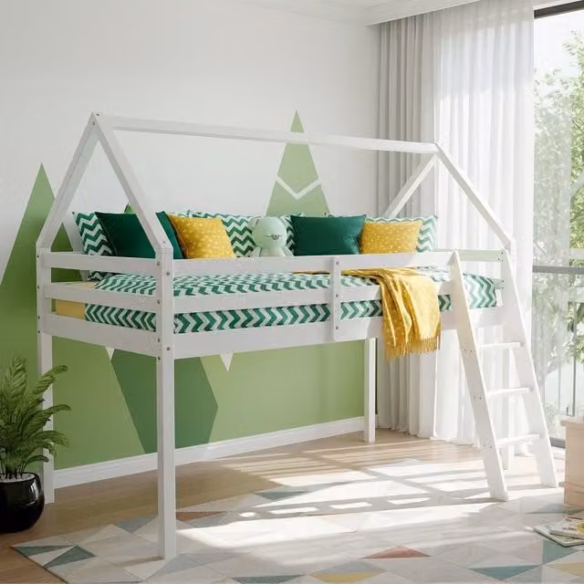 Kidsaw Jinsen Mid Sleeper Single Bed in White, 90 x 190 cm