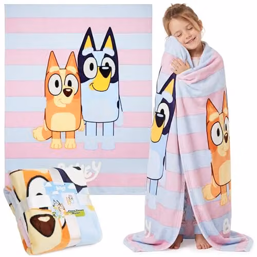 Halentex Bluey Fluffy Fleece Blanket for Children, Multicolour, W: 150 cm, D: 130 cm