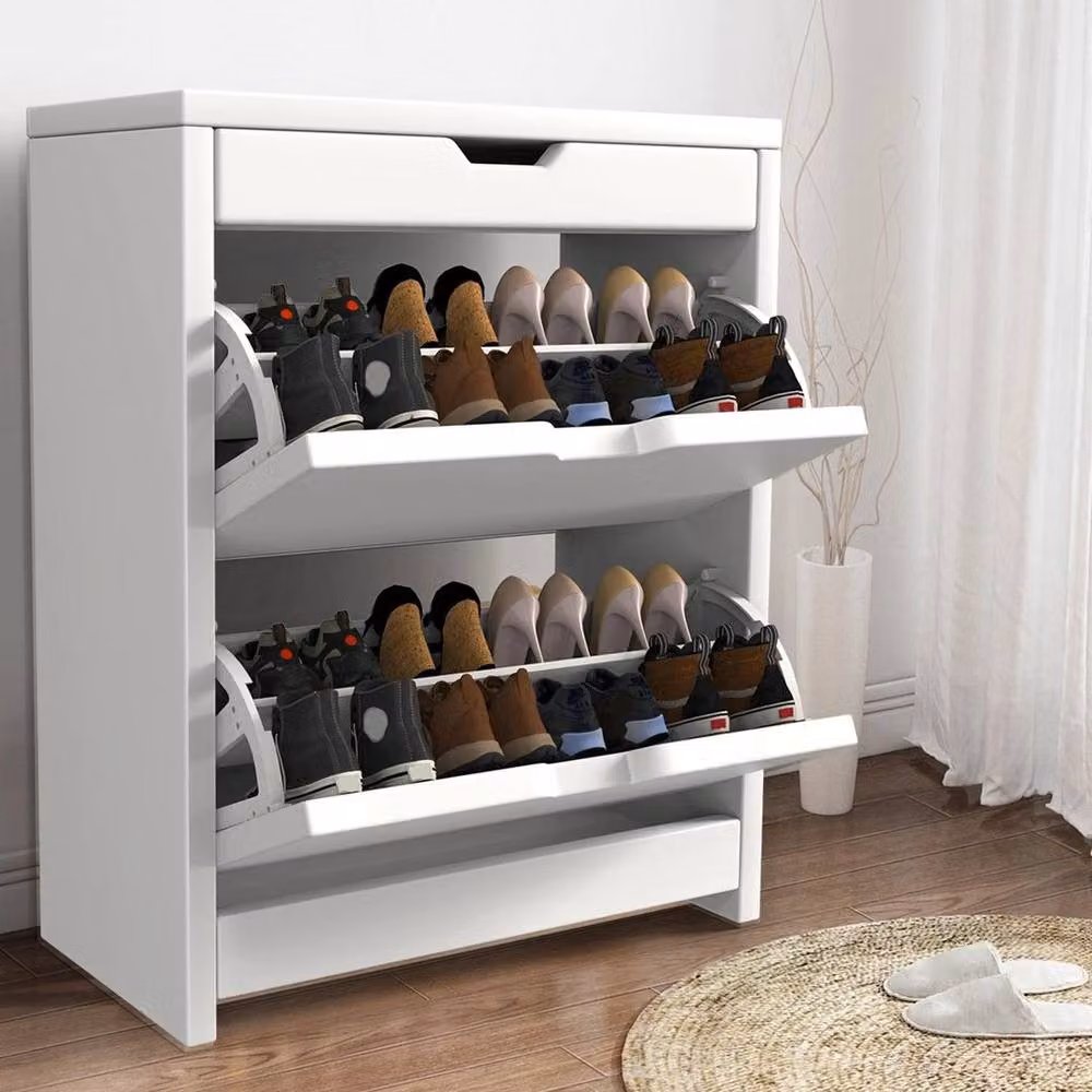 KORVIXA Modern White 2-Drawer Shoe Cabinet, W: 90 cm, D: 90 cm, H: 90 cm – 3