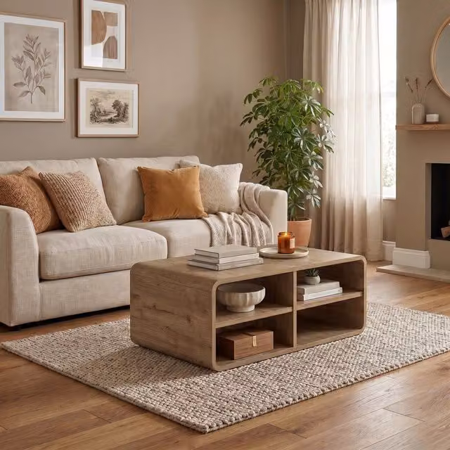 Decortie Rovel 4-Tier Open Shelf Coffee Table in Oak and Brown
