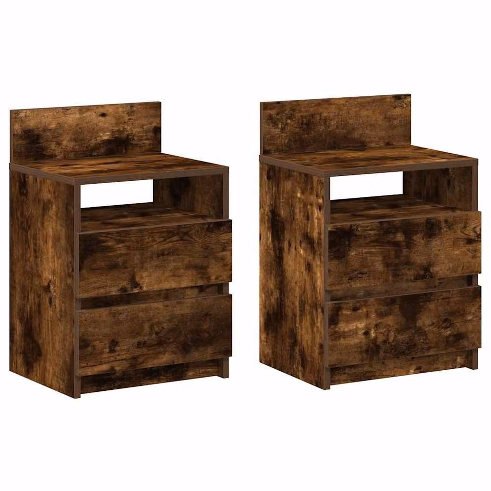 Berkfield Home Set of 2 Durable Bedside Cabinets with 2 Drawers in Smoked Oak Brown, W/D/H: 40 x 33 x 60 cm – 2