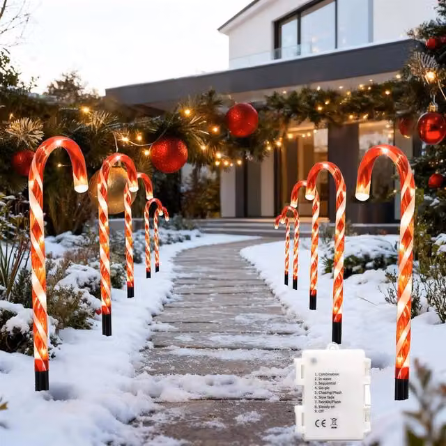Shatchi Red Candy Cane LED Christmas Lights with Timer, 45 LEDs, 55 cm – 1