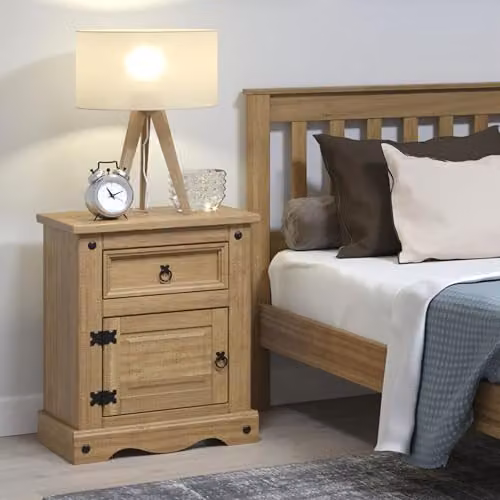 Core Products Corona Waxed Pine Bedside Cabinet with 1 Door and 1 Drawer in Brown – 2