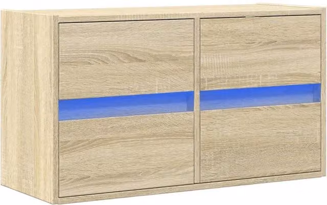 Berkfield Home TV Wall Cabinet with LED Lights in Sonoma Oak and Light Tan, W/D/H: 80 x 31 x 45 cm – 1