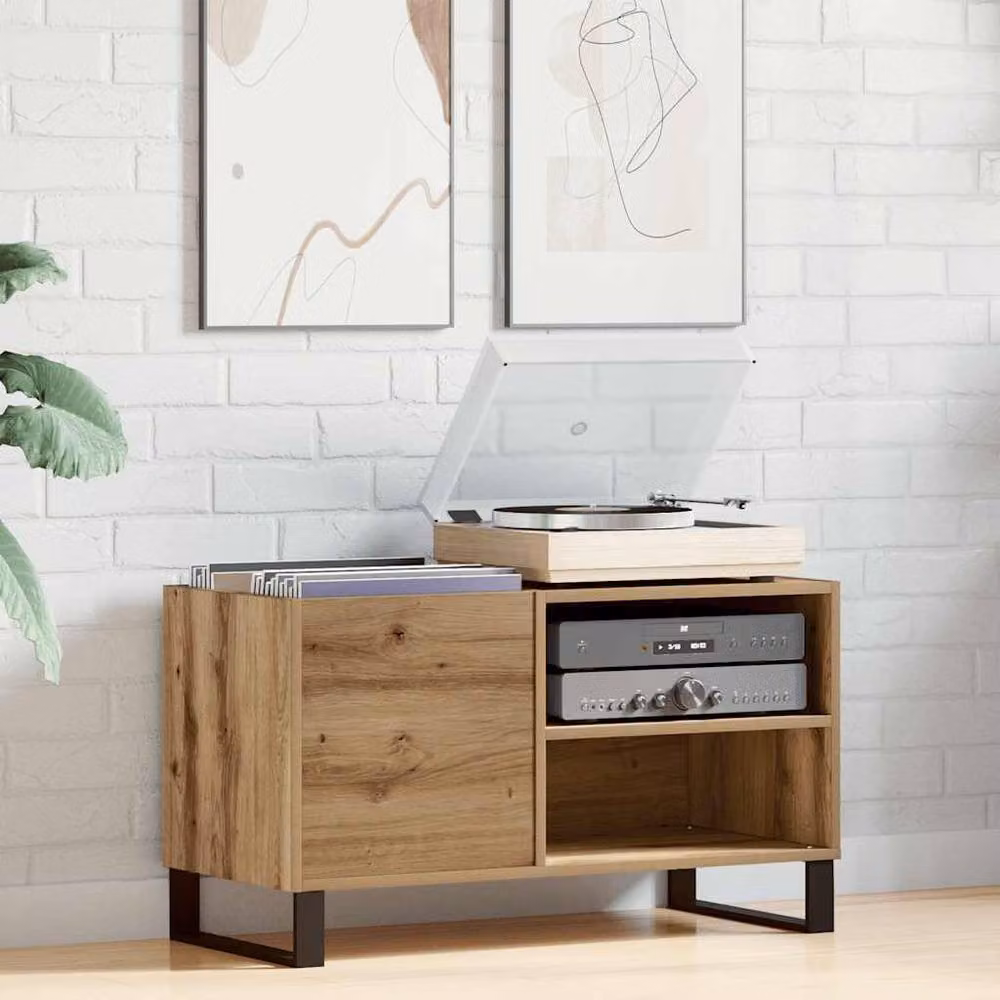 Berkfield Home Artisan Oak Record Cabinet in Brown, W: 84.5 cm, D: 38 cm, H: 48 cm – 3