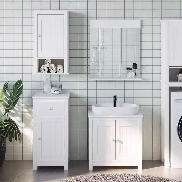 Berkfield Home BERG 4 Piece White Rustic Solid Wood Pine Bathroom Furniture Set