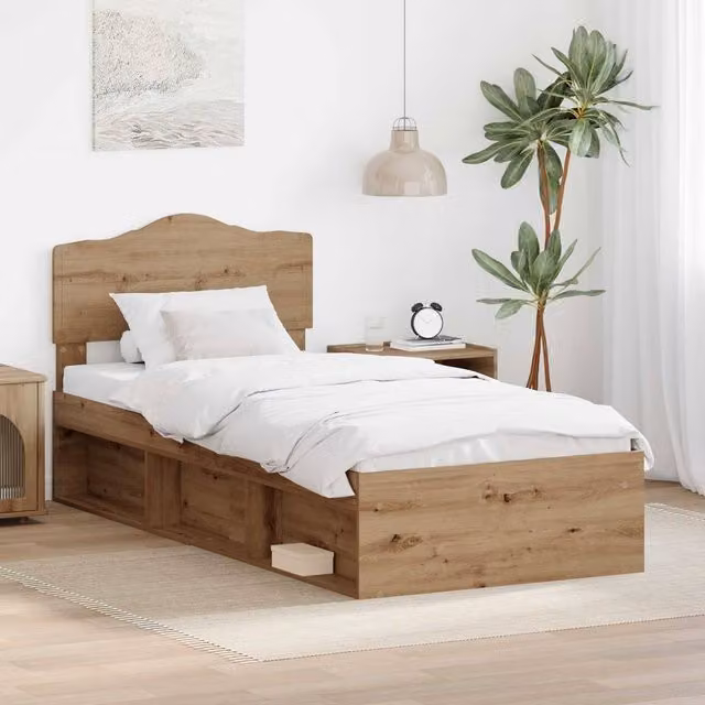 Berkfield Home Artisan Oak Bed Frame in Brown with Solid Pine Wood, W/D/H: 100 x 200 cm – 1