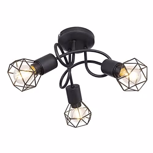 Netlighting Xara I Black Metal Multi Arm Semi Flush Ceiling Lamp with 3x E14 Sockets – 1