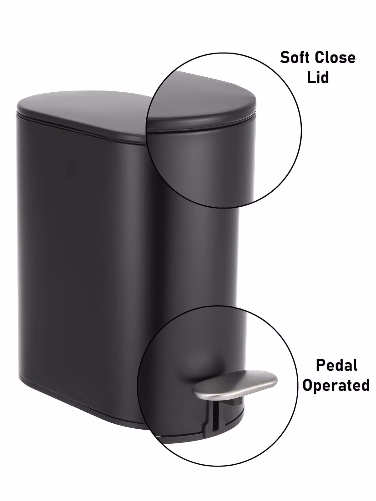 Showerdrape Fortuna 5L Soft Close Bathroom Pedal Bin and Toilet Brush Set in Black with Satin Chrome Finish – 4