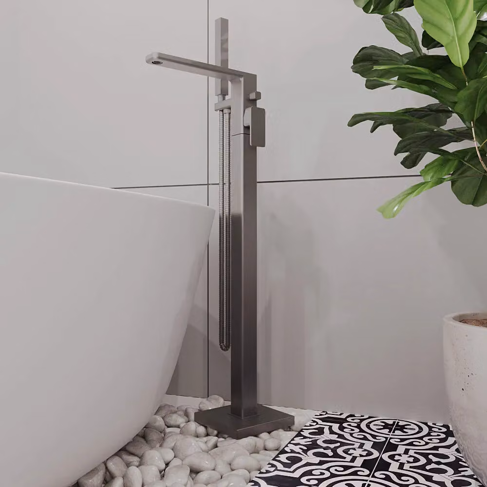 Balterley Freestanding Square Bath Shower Mixer Tap in Brushed Pewter Silver – 2