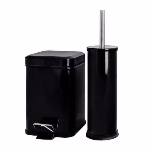Harbour Housewares 3L Stainless Steel Pedal Bin and Toilet Brush Set in Black