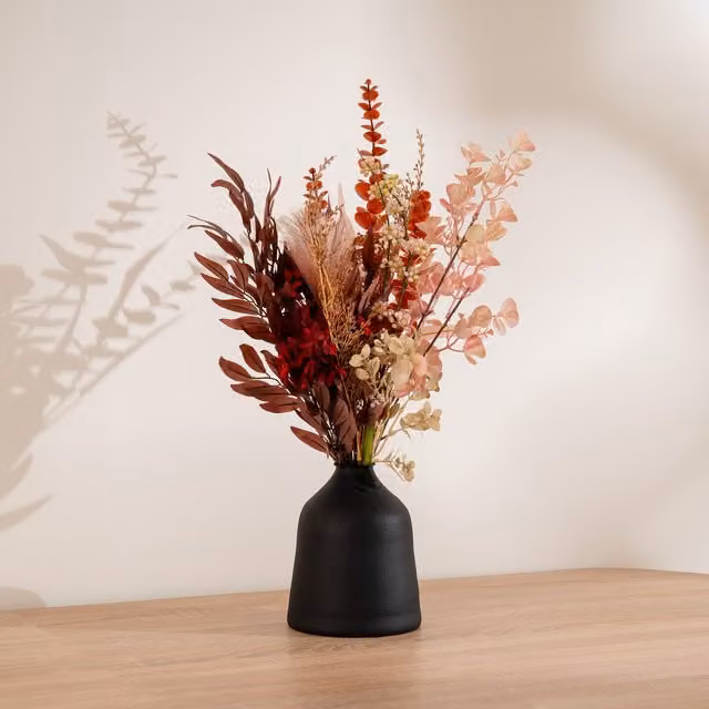 Scottish Everlastings Ltd Red and Brown Mixed Floral Bouquet in a Black Vase, Height: 60 cm, Vase Diameter: 18.5 cm