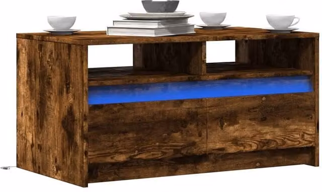 Berkfield Home Rectangular Coffee Table with LED Lights in Smoked Oak Brown – 1