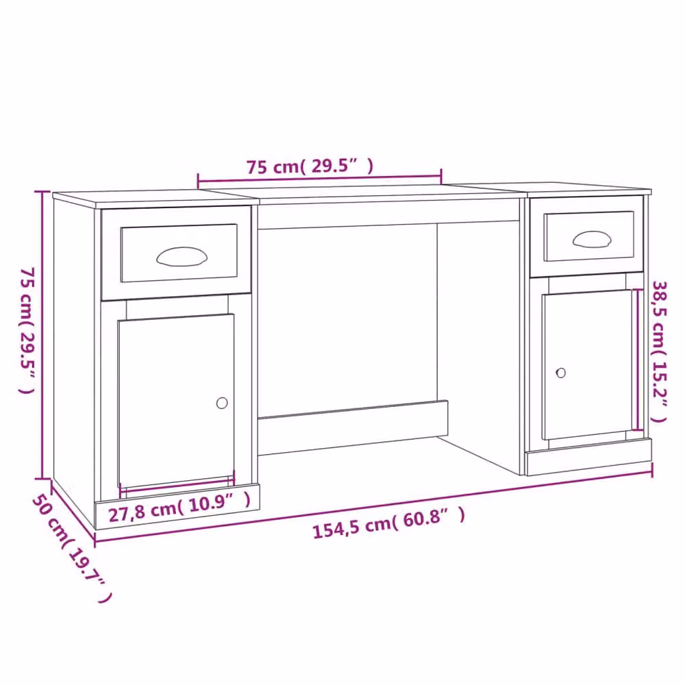 Berkfield Home Smoked Oak Desk with Cabinet in Brown – 4