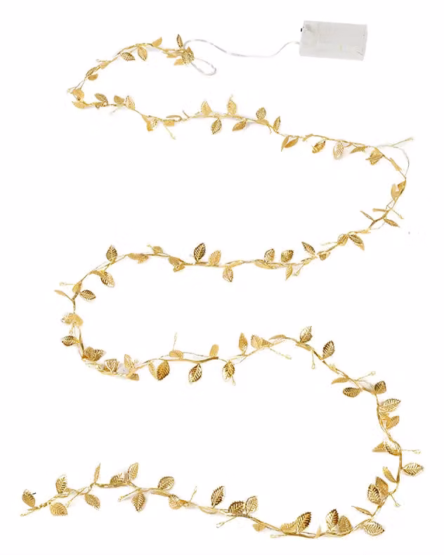 Dibor Golden Leaves Pre-Lit Christmas Table Decor Garland, Gold, 2m – 2