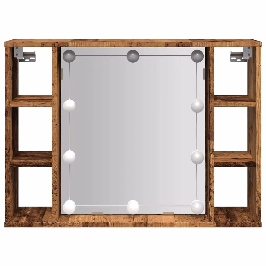 Berkfield Home Mirror Cabinet with LED Lighting in Old Wood Brown, W/D/H: 76 x 15 x 55 cm – 4