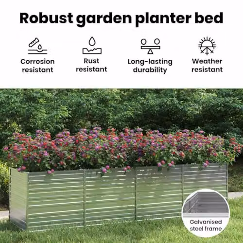 vidaXL Galvanised Steel Raised Garden Bed, Silver, W: 320 cm, D: 80 cm, H: 77 cm – 3