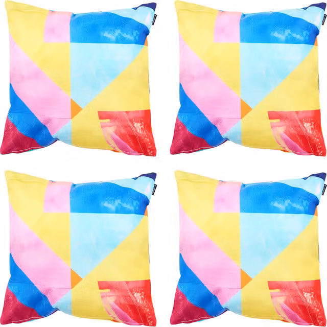 icon Set of 4 Blue and Multicolour Outdoor Abstract Print Waterproof Square Polyester Cushions