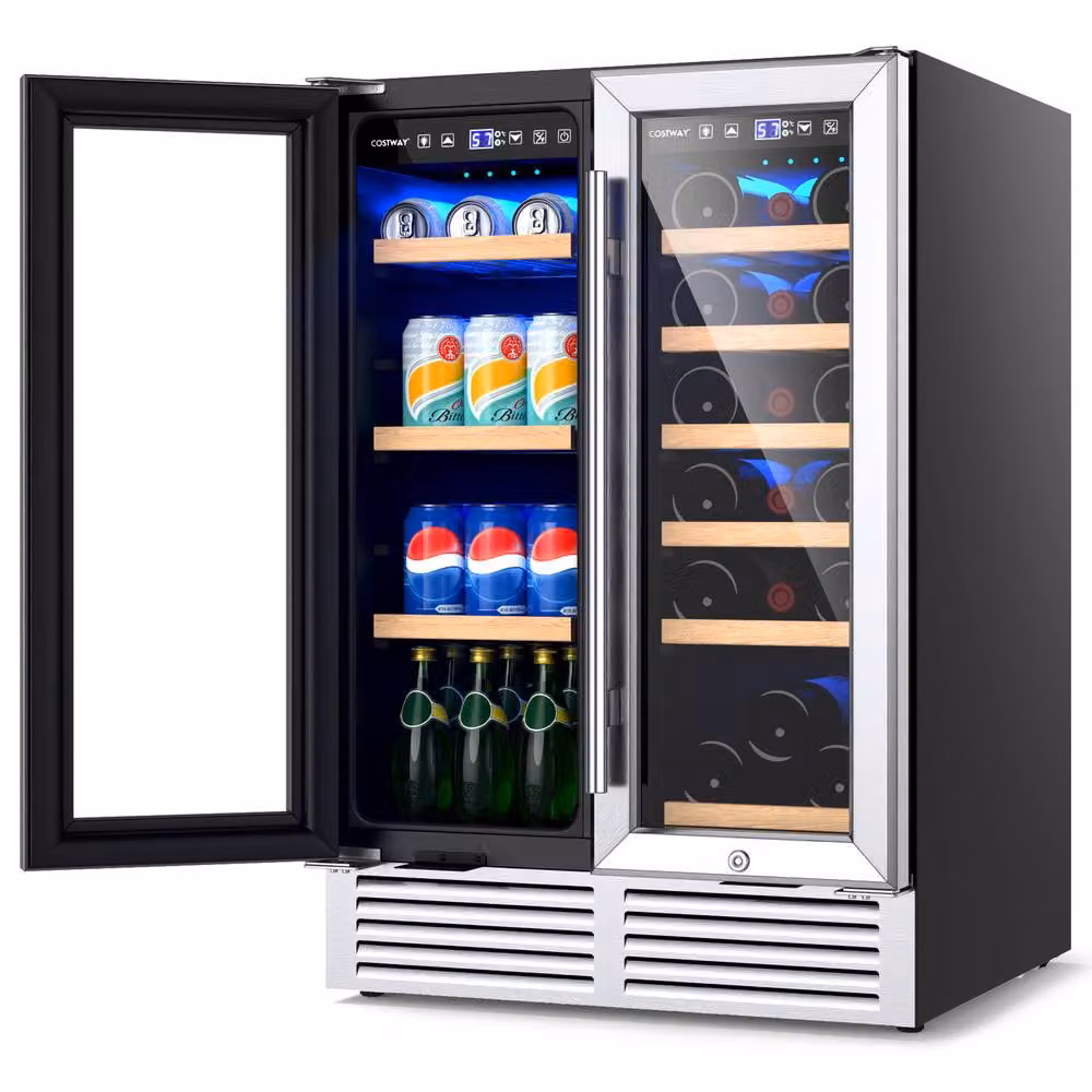 Costway 2-in-1 Multicolour Wine and Beverage Refrigerator with Dual Zone Cooling and Safety Lock – 8