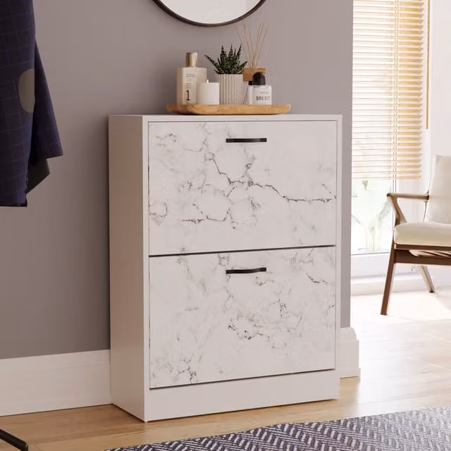 Vida Designs Modern White Tilting Compartment Shoe Cabinet with Internal Drawers, W/D/H: 60 x 24 x 80 cm