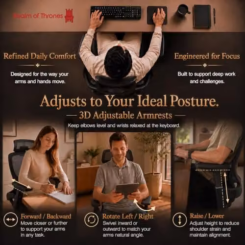 Realm of Thrones Ergonomic Black Fabric Office Chair with Headrest and Armrests – 11