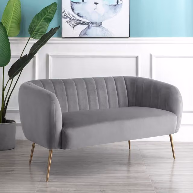 Artemis Home Matilda 2 Seat Grey Velvet Upholstered Sofa with Solid Wood Frame – 1